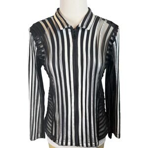 Damee Inc Black White Sheer Stripe Zip Front Mesh Jacket Small‎